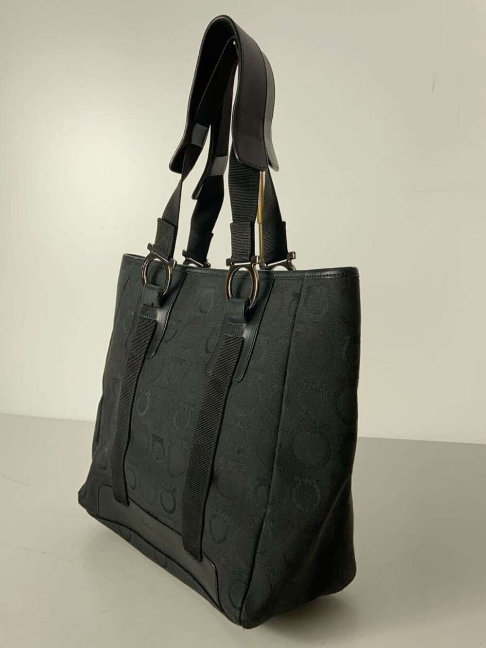 Salvatore Ferragamo All Black Canvas Shoulder Bag over Black
